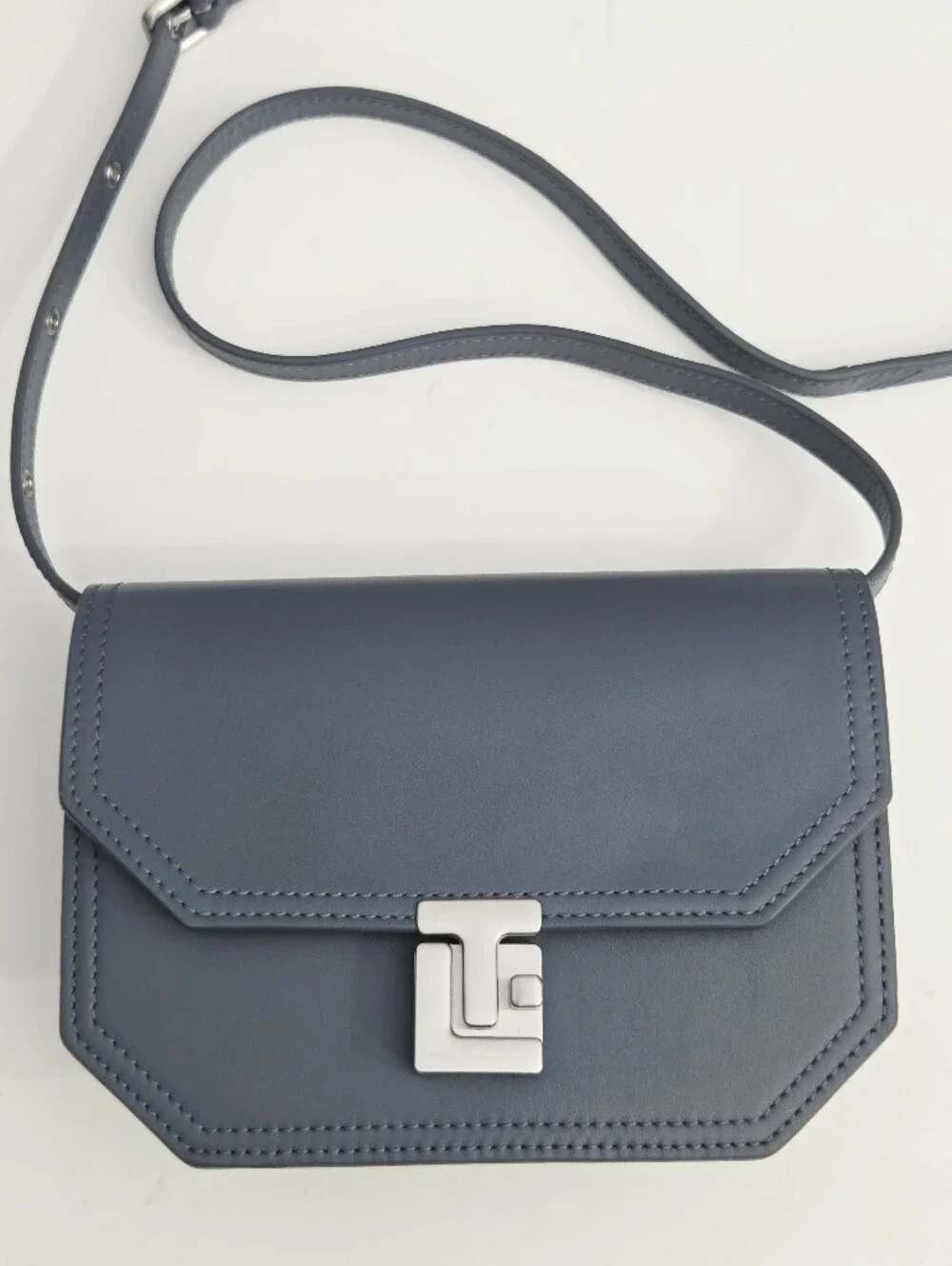 EXCELLENT LE TANNEUR ROSE CROSSBODY BAG - CLAY BLUE SMOOTH LEATHER